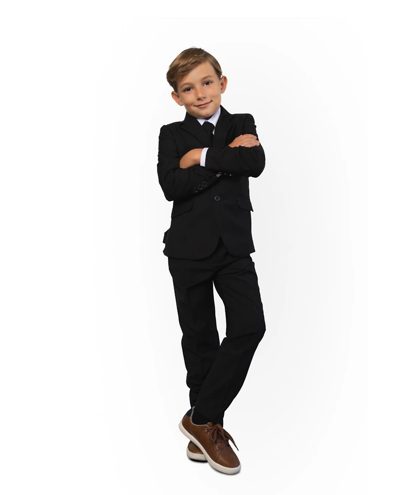 Peanut Butter Collection Little Boys and Big 007 Slim Fit 5-Piece Shirt, Tie, Jacket, Vest Pants Suit Set