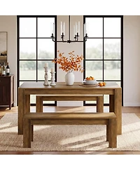 Tribesigns Farmhouse Dining Table Set for 4-6, Wooden Kitchen Table with 2 Benches
