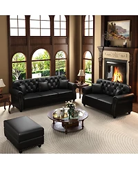 Streamdale Furniture Faux Leather Chesterfield Sofa with Nailhead Trim and 2 Pillows