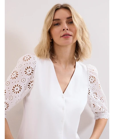 Phase Eight Women's Eleanor Floral Eyelet Detail Top