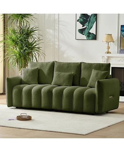 Streamdale Furniture Faux Leather Chesterfield Sofa with Nailhead Trim and 2 Pillows