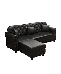 Streamdale Furniture Faux Leather Chesterfield Sofa with Nailhead Trim and 2 Pillows