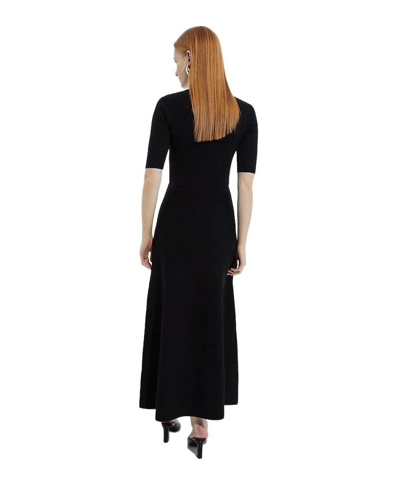 Karen Millen Women's Rib Knit Military Trim Maxi Dress