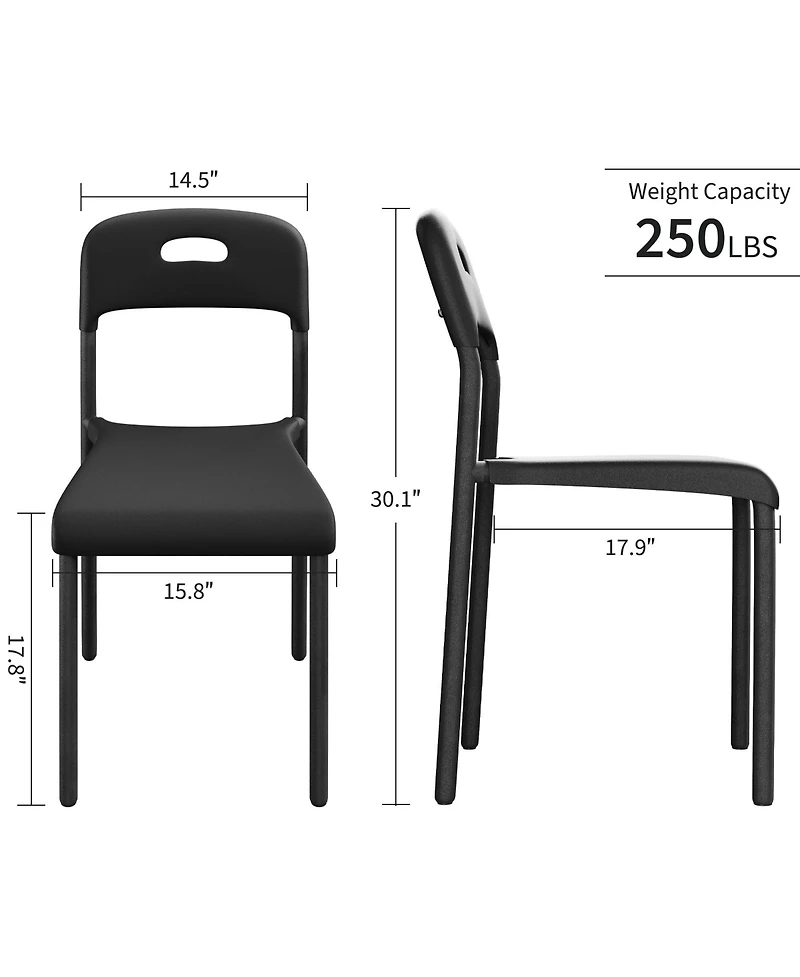 homfan Modern Stackable Plastic Dining Chairs Set of 2 - Ergonomic, Metal Legs, Waterproof and Mark-Resistant, Easy Assembly