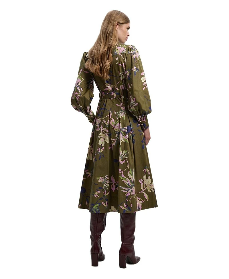 Karen Millen Women's Floral Cotton Sateen Midi Shirt Dress