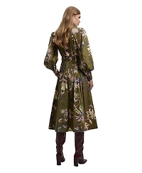 Karen Millen Women's Floral Cotton Sateen Midi Shirt Dress