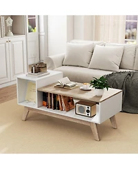Gymax Coffee Table 43'' Center Table w/ Stepped Tabletop and Storage Compartments
