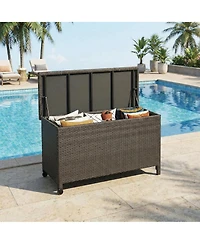 homfan 185 Gallon Outdoor Deck Box with Wheels, Waterproof Pe Rattan Wicker and Aluminum Frame Storage Bin, Lockable Patio Furniture Chest
