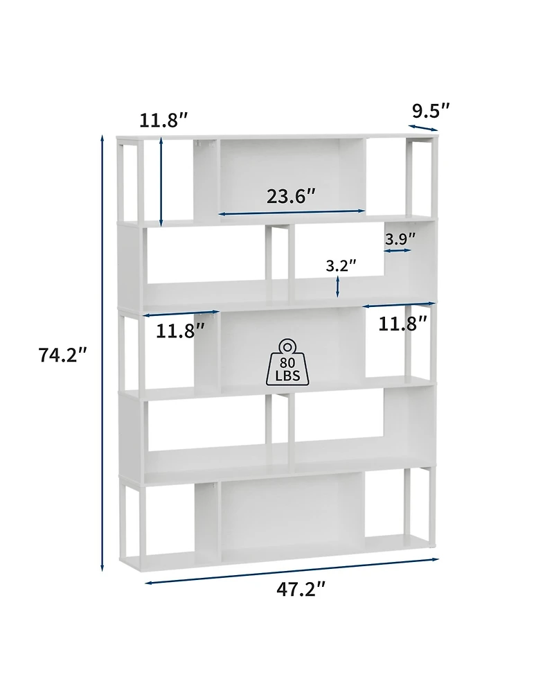 Gaomon Modern 5-Tier Geometric Standing Bookshelf, Bookcase for Living Room Storage