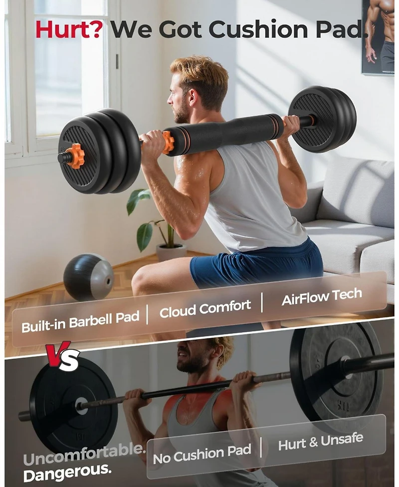 Fed Fitness Adjustable Dumbbells, 20LB (10 Lb Pair) Weight Set with Connector, (Barbell, Kettlebells, Push up Stand, Weight Plate)
