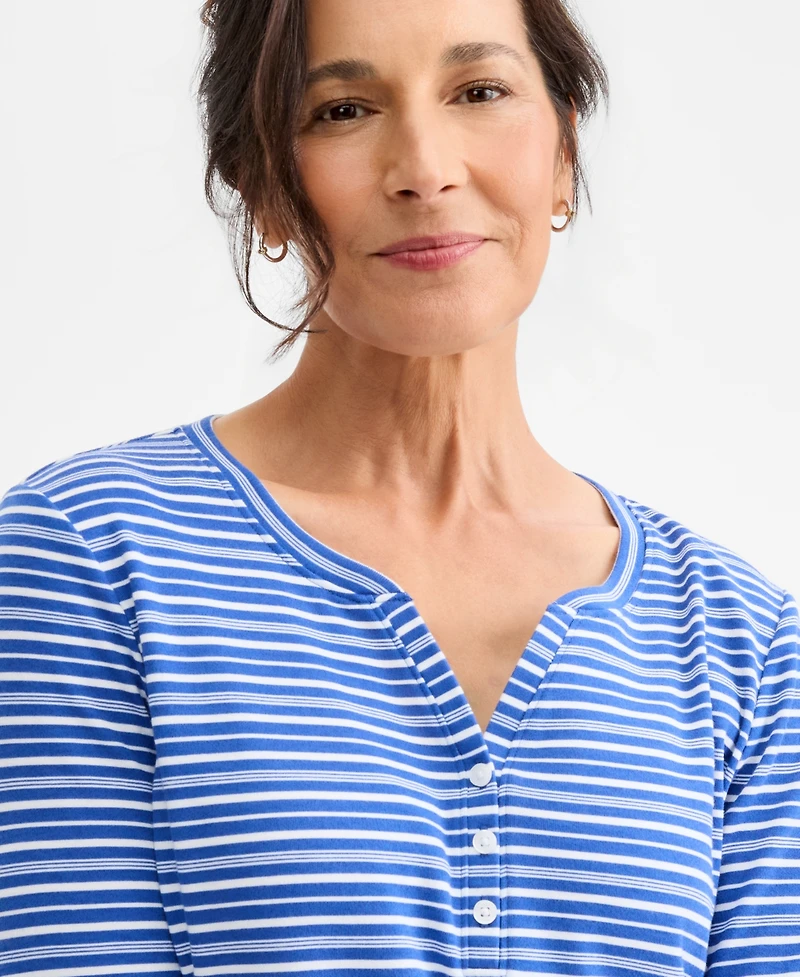 Style & Co Women's Printed 3/4-Sleeve Henley Top, Macy's Exclusive