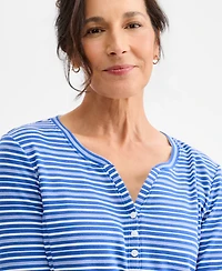 Style & Co Women's Printed 3/4-Sleeve Henley Top, Macy's Exclusive