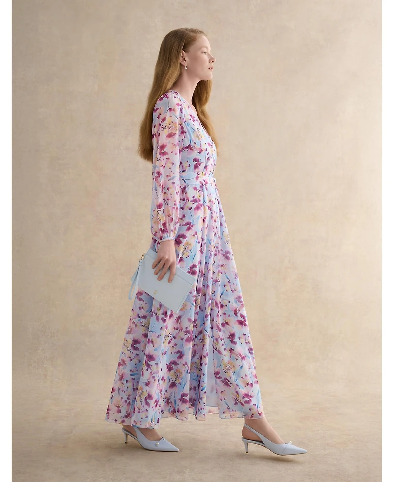 Hobbs London Women's Thea V-Neck Long Sleeve Maxi Dress