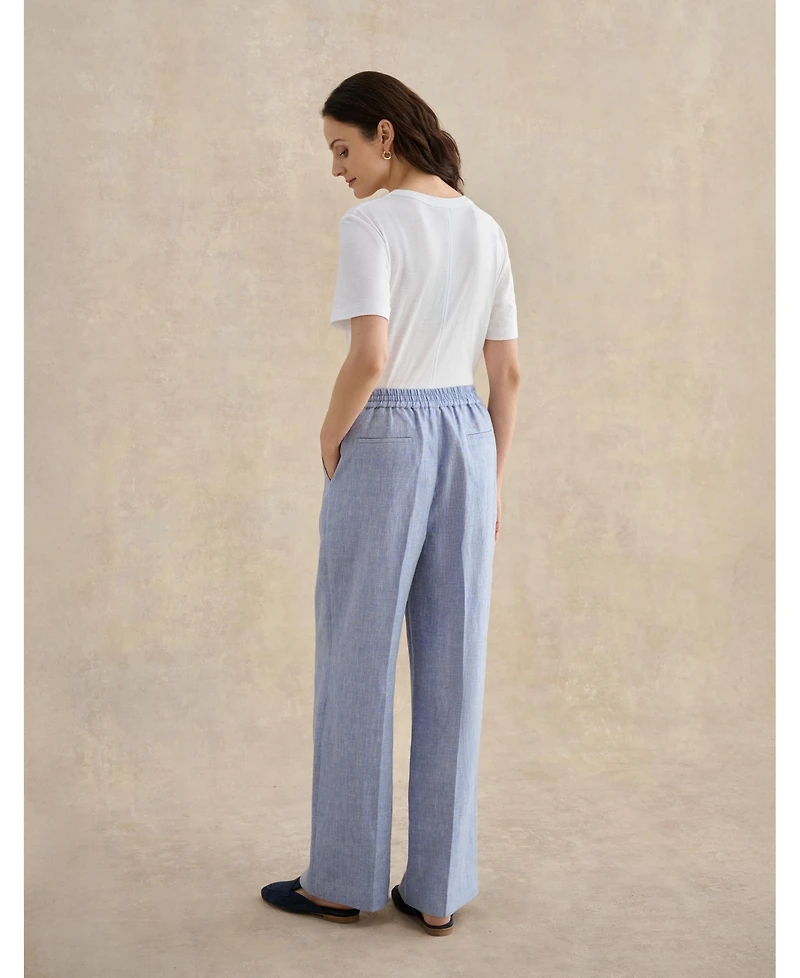 Hobbs London Women's Estella Mid-Rise Wide-Leg Linen Trousers