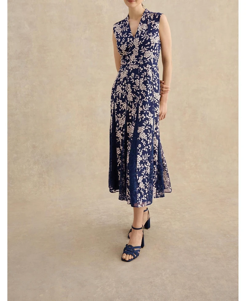 Hobbs London Women's Quin Sleeveless V-Neck Embroidered Dress