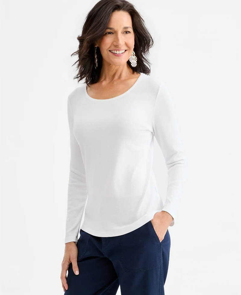 Style & Co Women's Cotton Long-Sleeve Scoop-Neck Top, Created for Macy's