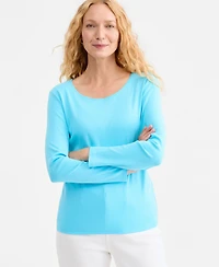 Style & Co Women's Cotton Long-Sleeve Scoop-Neck Top, Created for Macy's