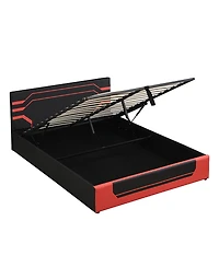 Streamdale Queen Size Hydraulic Storage Gaming Bed Frame, Cyberpunk Design, Black+Red