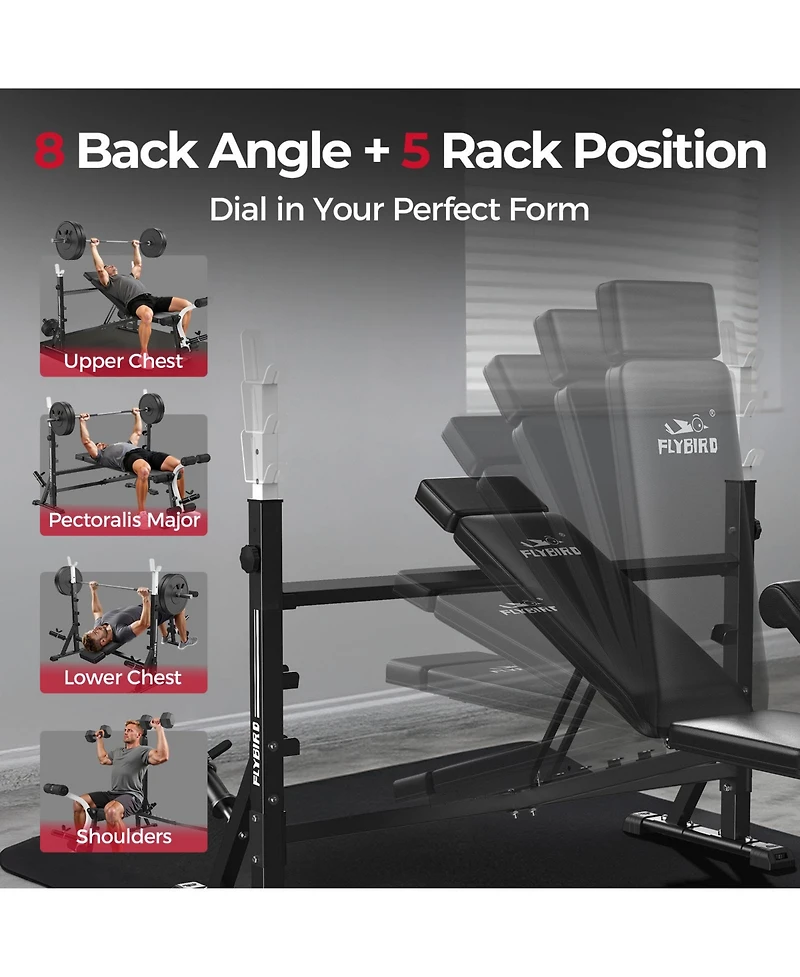 Fed Fitness Olympic Adjustable Weight Bench, 47IN Rack Width with Bench Press Rack, Multi-Functional Workout Equipment