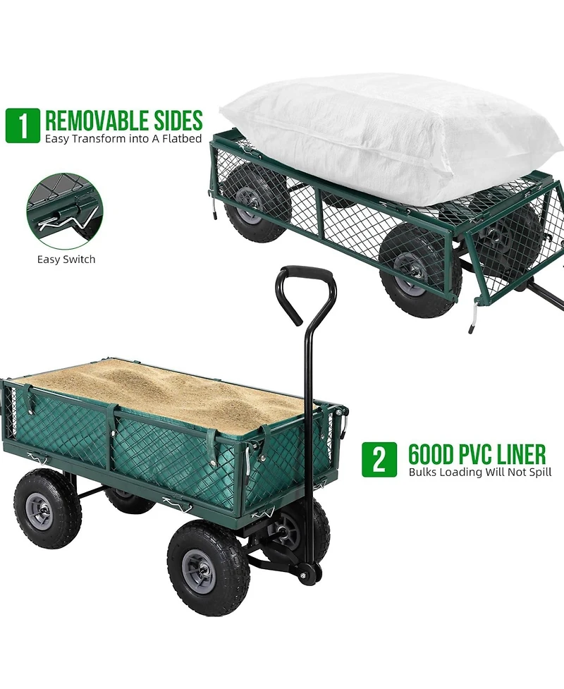 Gaomon Heavy Duty Steel Garden Cart Folding Utility Wagon 500 lbs Capacity with Removable Liner and Pneumatic Tires for Gardens Lawns