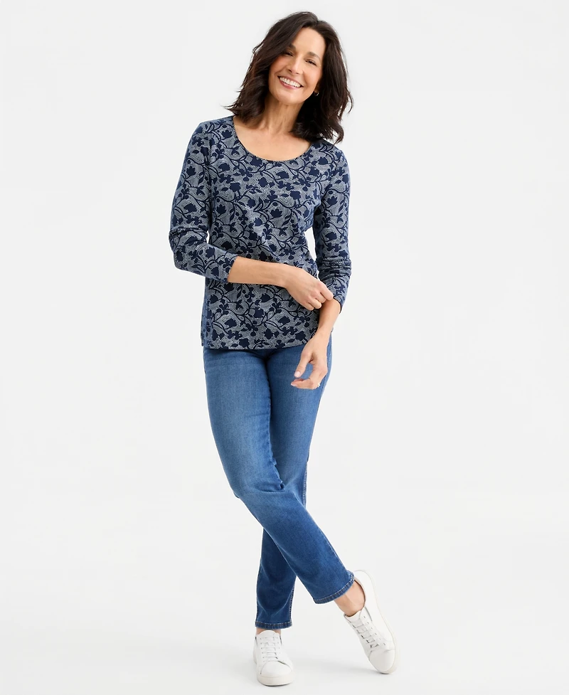 Style & Co Women's Printed Long-Sleeve Scoop-Neck Top, Macy's Exclusive