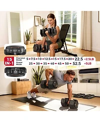 Fed Fitness 105LB Total Weight 15-in-1 Adjustable Dumbbell, Quick Dial 5-52.5LBS Heavy-Duty Single Dumbbell with Storage Box and Fitness App