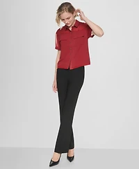 Dkny Women's Collared Short Sleeve Camp Shirt