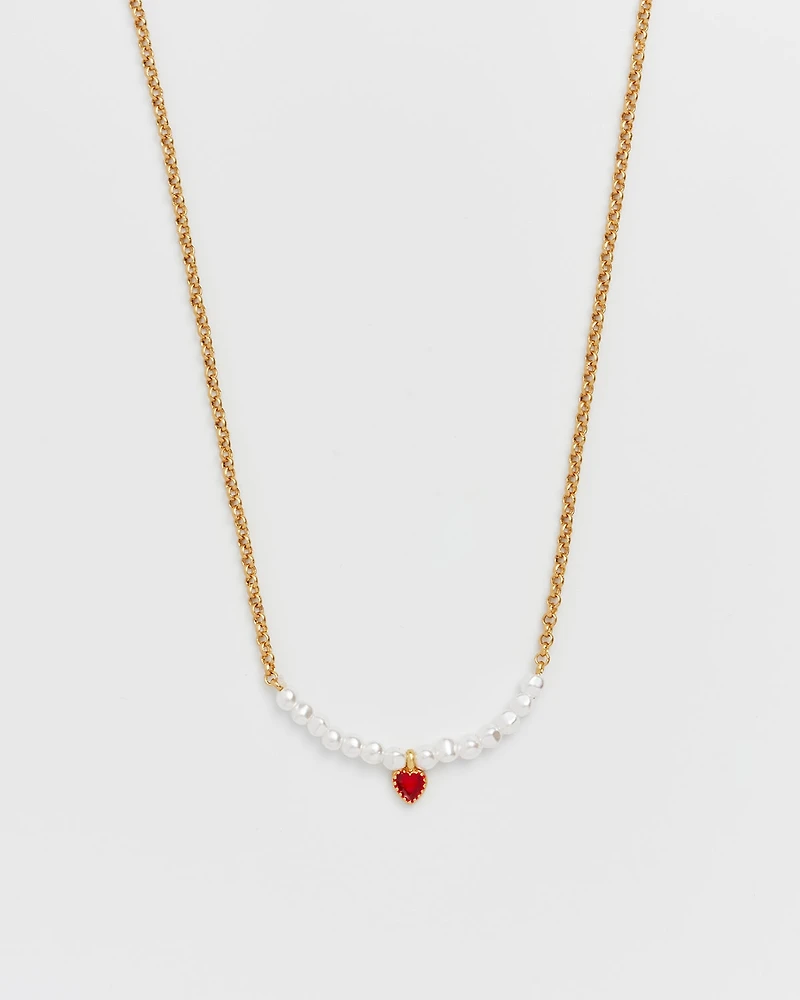 Fable England Gold Love Heart Pearl Necklace