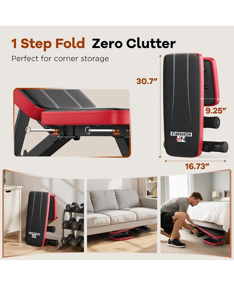 Fed Fitness Foldable Adjustable Weight Bench, 660LBS 8-Position Incline Bench for Chest Shoulder Home Gym
