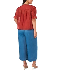 Vince Camuto Plus V-Neck Puff-Sleeve Pintuck Top