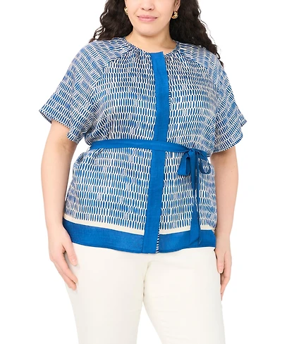 Vince Camuto Plus Crewneck Flutter-Sleeve Blouse