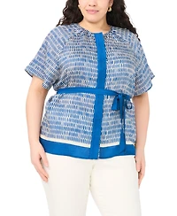 Vince Camuto Plus Crewneck Flutter-Sleeve Blouse