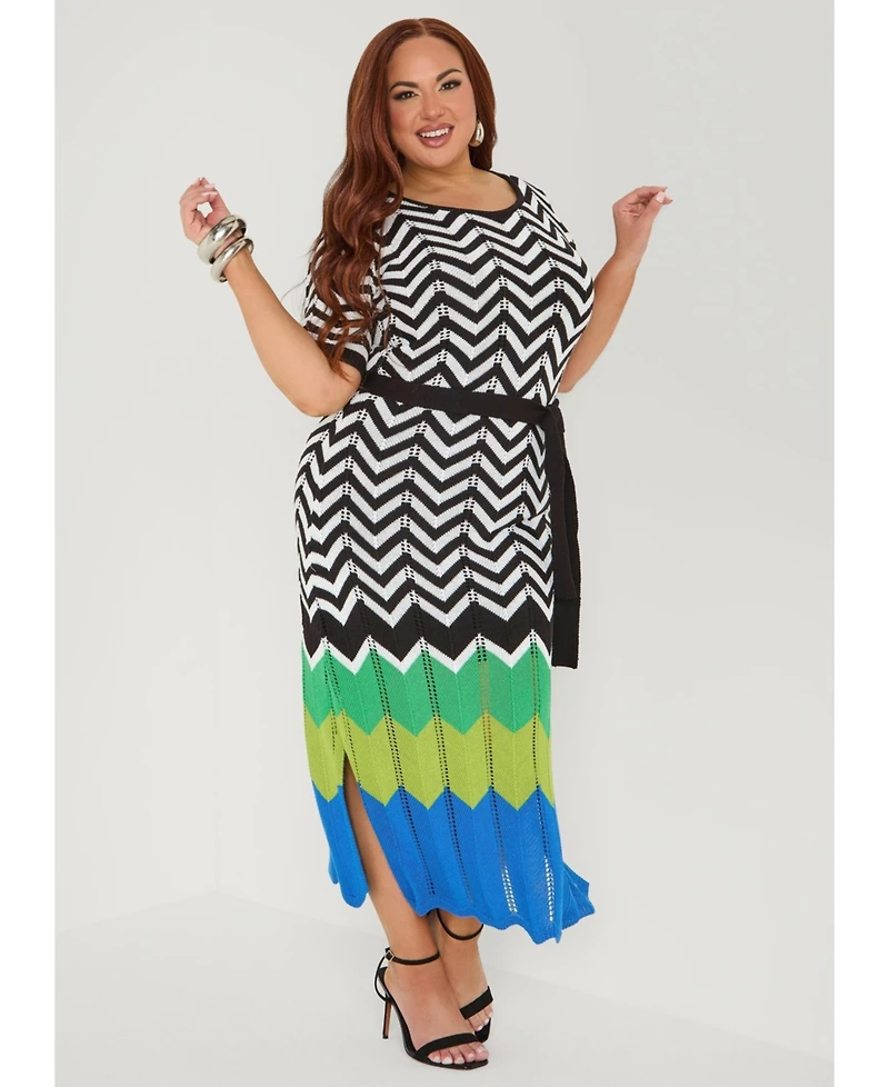 Ashley Stewart Women's Zig Zag Pointelle Maxi Dress