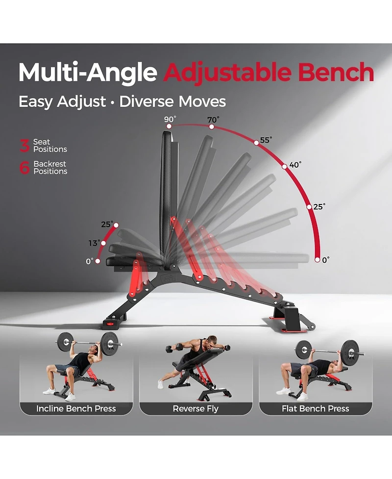 Fed Fitness 1300LBS Commercial Grade Weight Bench, Adjustable Flat Incline Workout Bench with 34'' Extra-Long Backrest and Easy-Roll Wheels