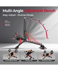 Fed Fitness 1300LBS Commercial Grade Weight Bench, Adjustable Flat Incline Workout Bench with 34'' Extra-Long Backrest and Easy-Roll Wheels
