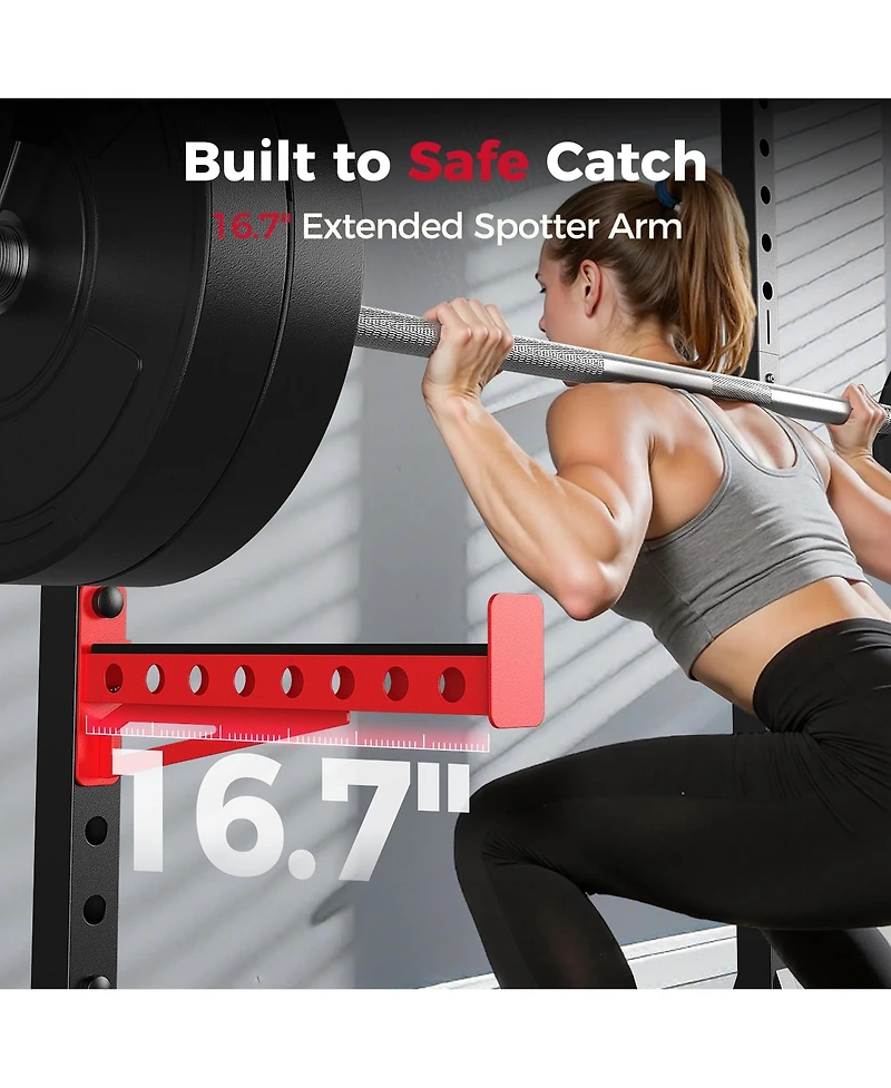 Fed Fitness Adjustable Squat Rack with Pull-Up Bar, Multi-Functional Power Rack Stand Fits 6FT/7FT Barbells, Home Gym Strength Training Equipment
