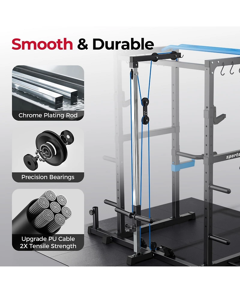 Fed Fitness 1200LBS Power Rack with Pulley System and Lat Pulldown, Multi-Functional Squat Cage J-Hooks for Home Gym