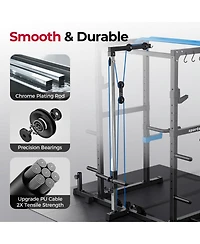 Fed Fitness 1200LBS Power Rack with Pulley System and Lat Pulldown, Multi-Functional Squat Cage J-Hooks for Home Gym