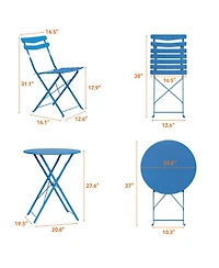 homfan 3 Piece Patio Bistro Set, Folding Table and Chairs, Outdoor Furniture Metal Structure, No Assembly Need
