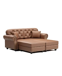 Streamdale Furniture Faux Leather Chesterfield Sofa with Nailhead Trim and 2 Pillows