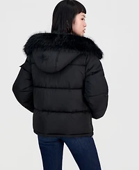 Steve Madden Women's Hooded Faux-Fur-Trim Puffer Jacket