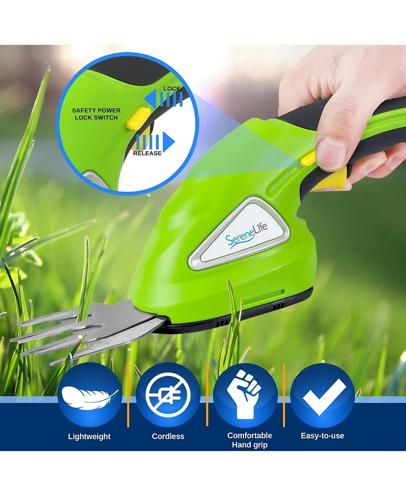 Pyle Cordless Handheld Grass Cutter Shears - Rechargeable 3.6V Electric Hedge & Shrub Trimmer with Changeable Blades
