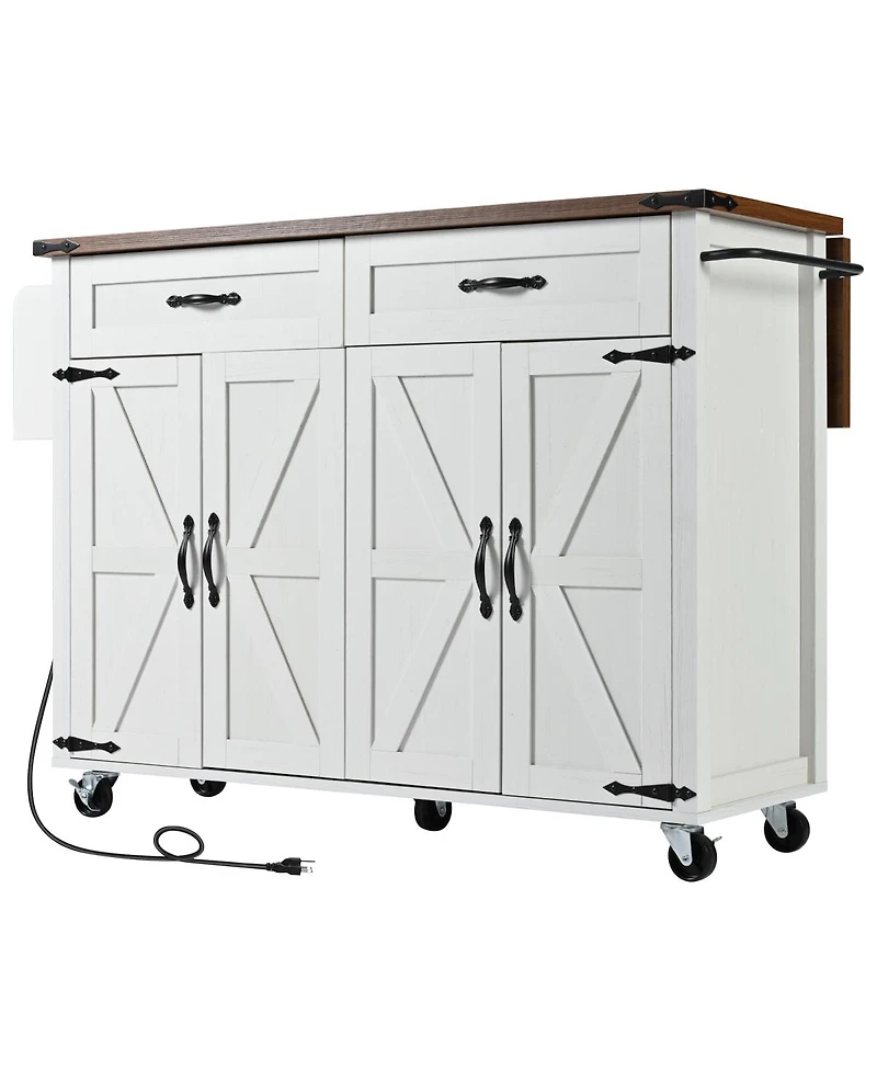 Streamdale Furniture Farmhouse Kitchen Island with Drop Leaf, Power Outlet, and Storage