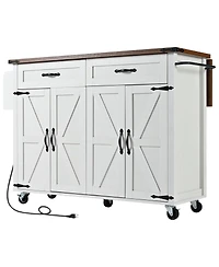 Streamdale Furniture Farmhouse Kitchen Island with Drop Leaf, Power Outlet, and Storage
