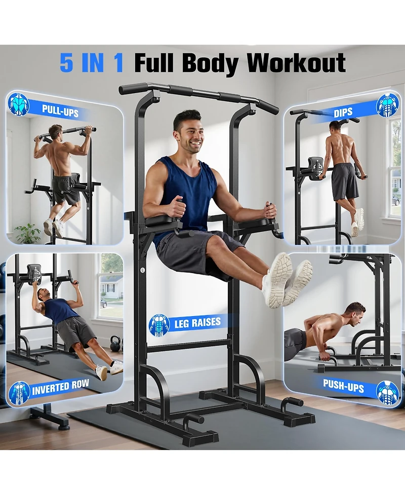 Fed Fitness 450LBS Power Tower, Adjustable Pull Up Dip Station with 39.7" Extended Base, 5-in-1 Full Body Strength Training Equipment for Home Gym