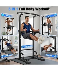 Fed Fitness 450LBS Power Tower, Adjustable Pull Up Dip Station with 39.7" Extended Base, 5-in-1 Full Body Strength Training Equipment for Home Gym