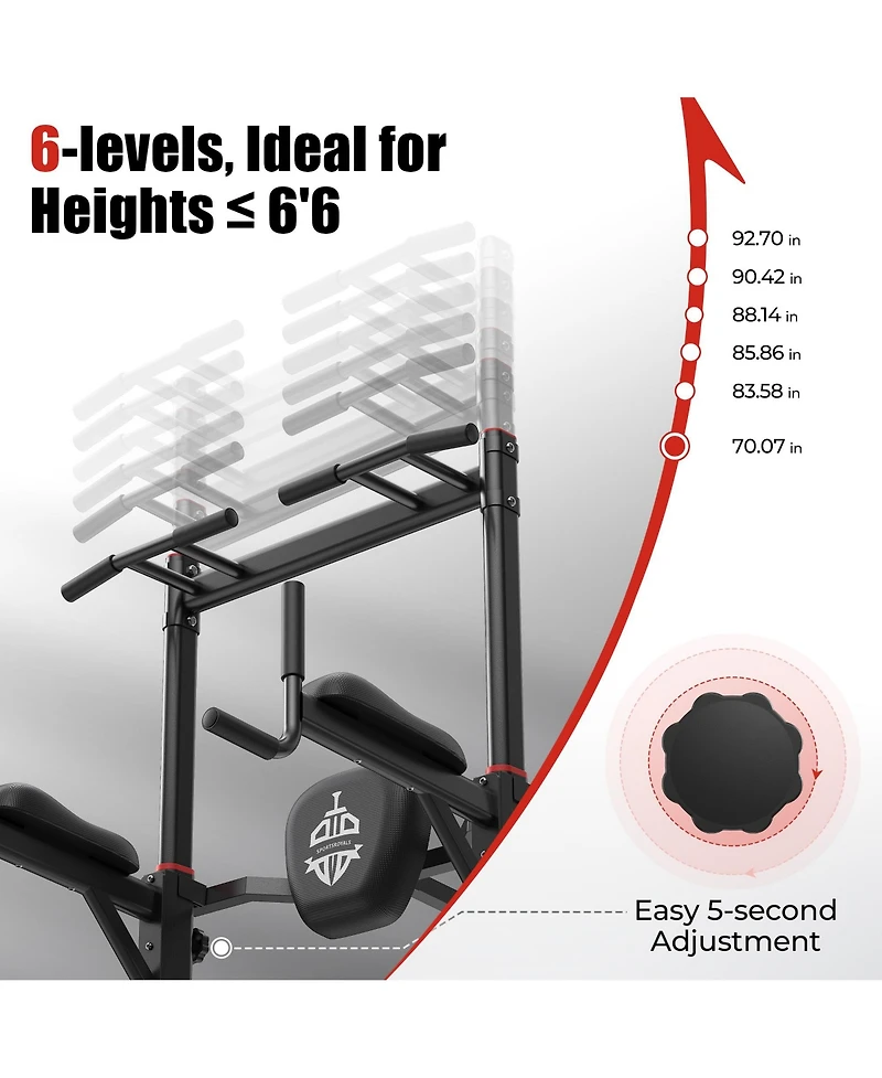 Fed Fitness 450LBS Power Tower, Dual-Triangular Base Pull Up Dip Station with 6 Height Levels, Multi-Function Home Gym Strength Training Equipment