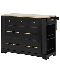 Streamdale Furniture Kitchen Island with Drop Leaf, 6 Drawers, Trash Storage and Power Outlet