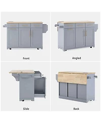 Streamdale Furniture 59.3 inch Rolling Kitchen Island with Drop Leaf, Trash Storage and Power Outlet