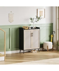 homfan Modern Rattan Dresser Shoe Cabinet - 5-Tier Adjustable Shelves and Doors - Freestanding Storage Organizer for Entryway, Bedroom, Living Room
